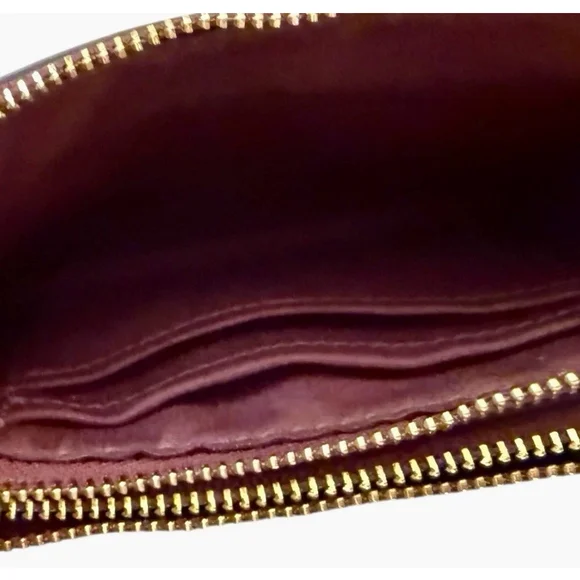Coach DOUBLE Pebble Leather Burgundy Double Dual Zip Wallet Wristlet - Picture 4 of 6